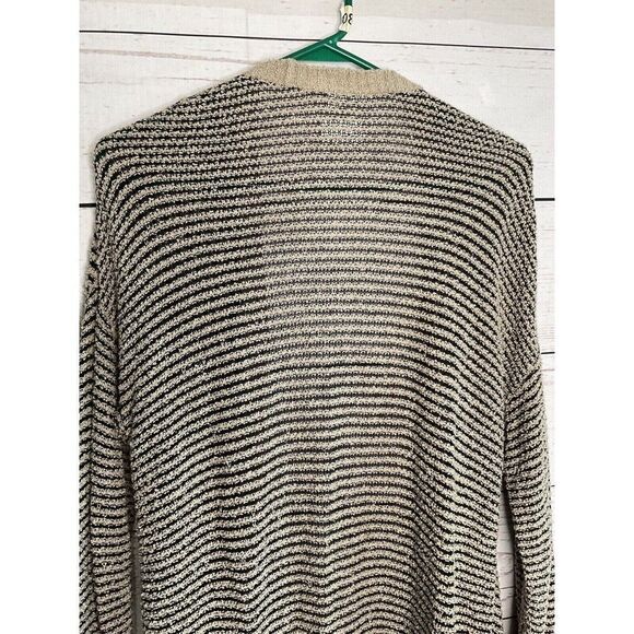 Eileen Fisher Boucle Stripe Cascading Open Front Cardigan  Women Size L Gray/Tan - Picture 7 of 12
